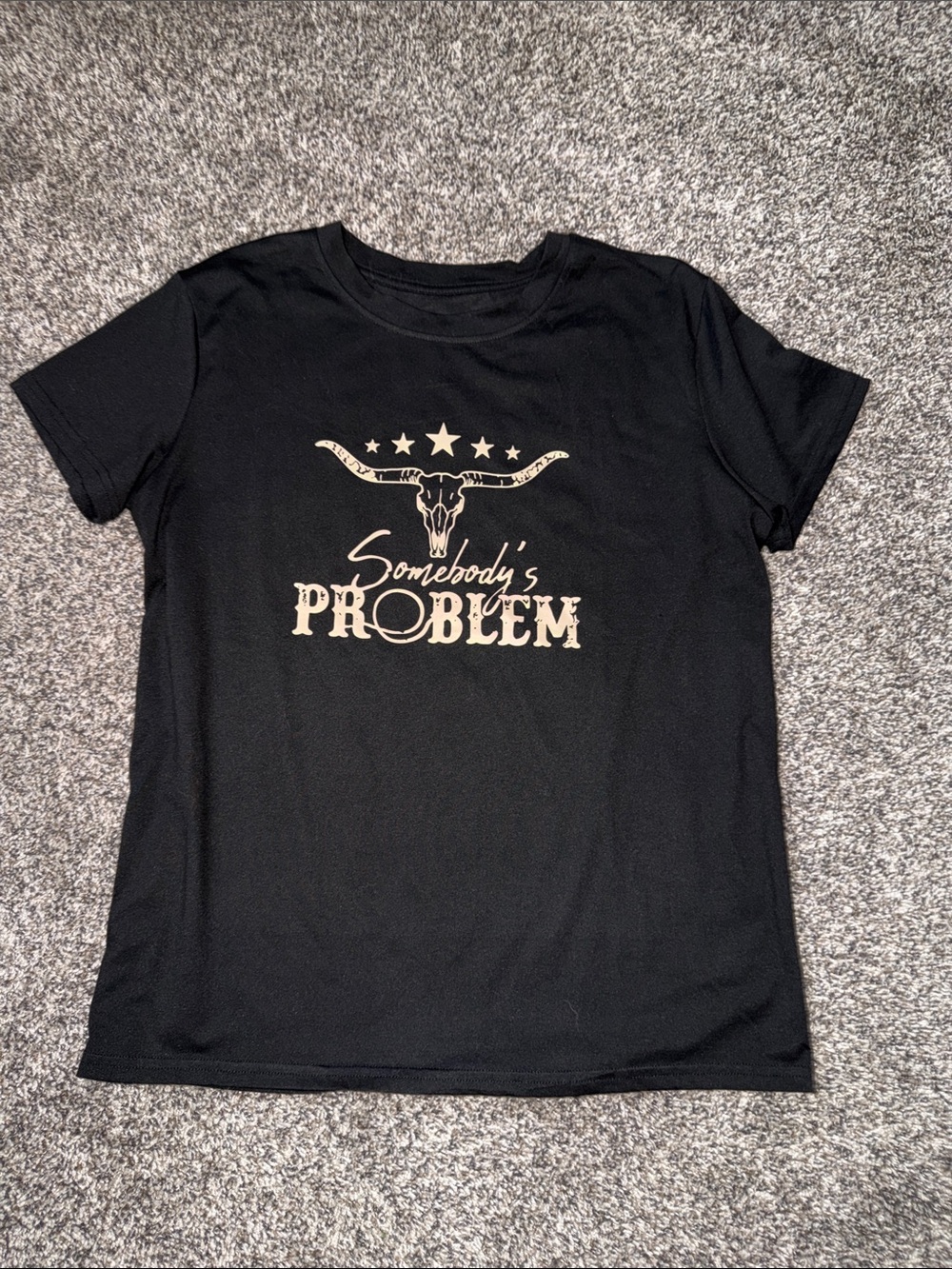 SHEIN Black Graphic Tee with Tan "Somebody's Problem" Print